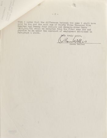 Lot #1140 Orson Welles Signed Document - Image 2
