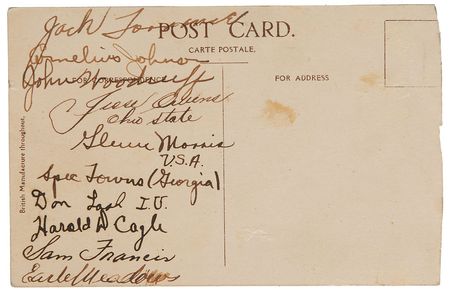 Lot #9055 Berlin 1936 Summer Olympics: Jesse Owens and US Track & Field Signed Postcard - Image 1