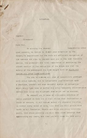 Lot #175 Titanic: “We desire to direct your