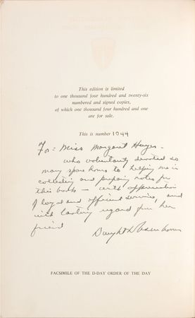 Lot #57 Dwight D. Eisenhower: Twice-signed Crusade in Europe dedicated to Ike?s private secretary - Image 2
