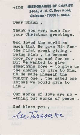 Lot #209 Mother Teresa Typed Letter Signed - Image 1