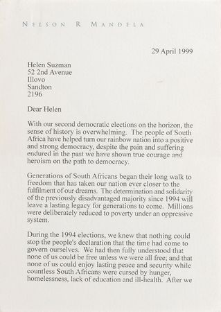 Lot #132 Nelson Mandela: Shortly before his retirement, Mandela reminds that ?the task of building a better life for all cannot stop, even for a single day? - Image 2