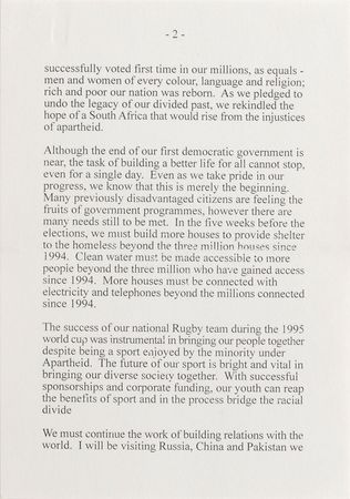 Lot #132 Nelson Mandela: Shortly before his retirement, Mandela reminds that ?the task of building a better life for all cannot stop, even for a single day? - Image 3