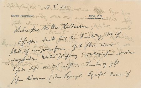 Lot #500 Wilhelm Furtwangler Handwritten Letter Signed - Image 1