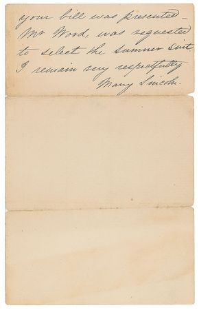 Lot #24 Mary Todd Lincoln: “Mr. Wood, without any order or unsolicited, had Mr. L. measured for a suit of clothes”—Mrs. Lincoln’s letter on the president’s inaugural outfit - Image 2