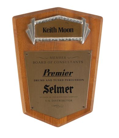 Lot #535 The Who: Keith Moon: Premier plaque given to The Who?s drummer - Image 1
