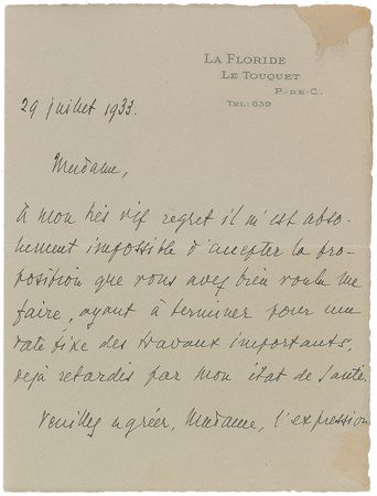 Lot #491 Maurice Ravel Signed Letter - Image 1