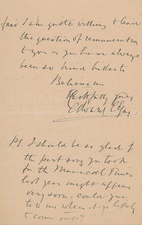 Lot #487 Edward Elgar Handwritten Letter Signed - Image 3