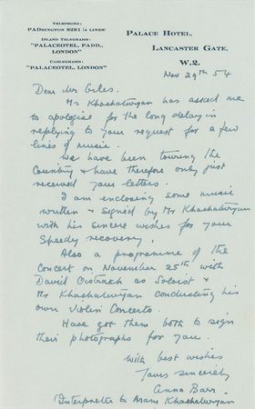 Lot #488 Aram Khatchaturian Signed Musical Quote - Image 2