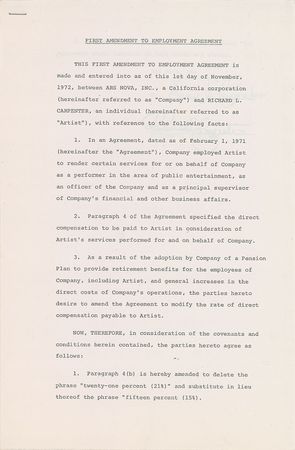 Lot #593 The Carpenters Signed Document - Image 1