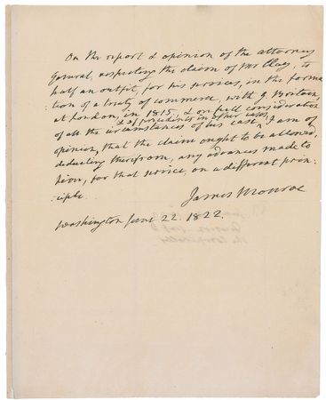 Lot #9 James Monroe: Recognizing Clay’s claim in