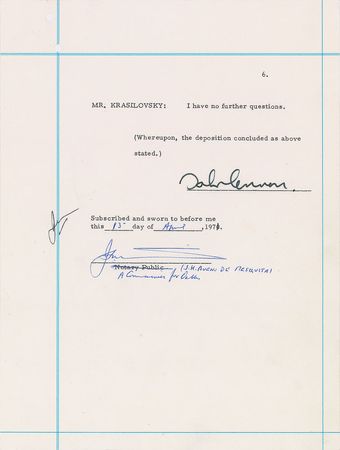Lot #551 Beatles: John Lennon: Historic 1969 Lennon deposition concerning ?Come Together? and Chuck Berry plagiarism - Image 11