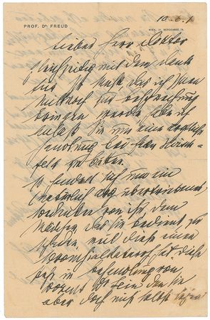 Lot #160 Sigmund Freud: Scarce letter on an important patient, hoping to treat ?her compulsion for aggression? - Image 1