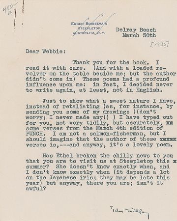 Lot #490 Edna St. Vincent Millay: Scarce letter from the Pulitzer Prize-winning poet - Image 1