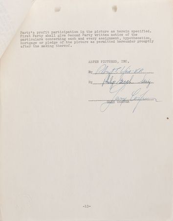Lot #899 Gary Cooper Signed Document - Image 1