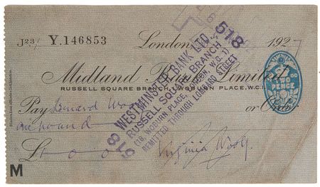Lot #434 Virginia Woolf: Woolf pays her husband a pound in 1927 - Image 1