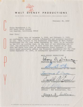 Lot #369 Roy O. Disney Signed Document - Image 1