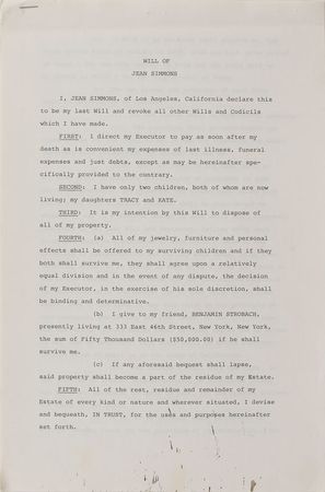 Lot #950 Jean Simmons Signed Document - Image 2