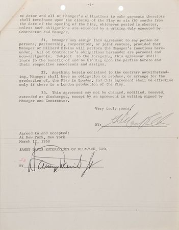 Lot #901 Sammy Davis, Jr Signed Document - Image 1