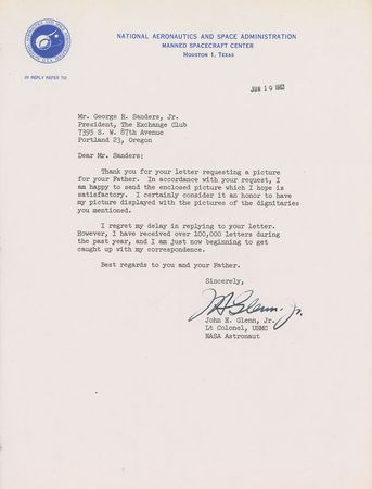 Lot #289 John Glenn and Scott Carpenter Typed Letters Signed - Image 2