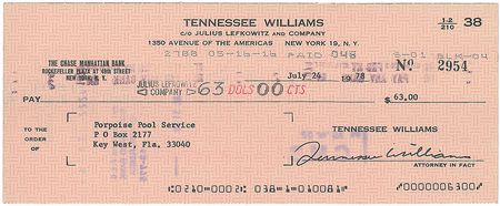 Lot #524 Tennessee Williams Check - Image 4