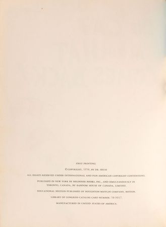 Lot #418 Dr. Seuss: Rare inscribed first editions of The Cat in the Hat and its sequel - Image 2