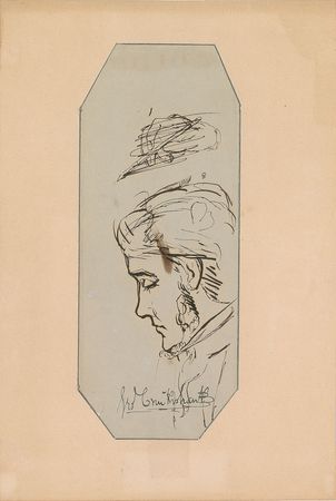 Lot #353 George Cruikshank Sketch and Signature - Image 1