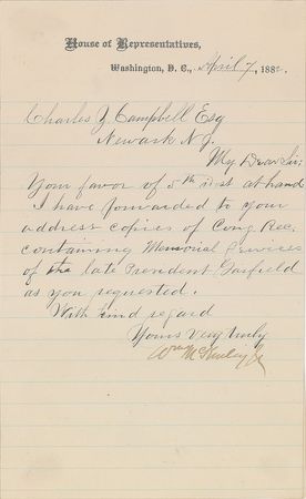 Lot #38 William McKinley: Sending the