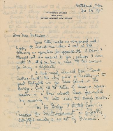 Lot #523 Thornton Wilder Handwritten Letter Signed - Image 1