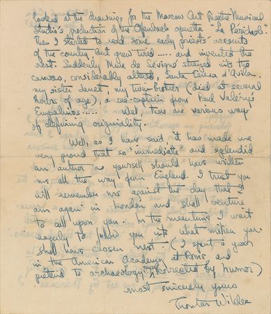 Lot #523 Thornton Wilder Handwritten Letter Signed - Image 2