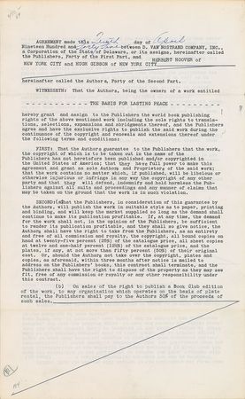 Lot #49 Herbert Hoover: Hoover assigns book rights for The Basis for Lasting Peace - Image 1