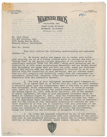 Lot #919 Cary Grant Signed Document - Image 1