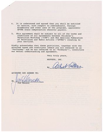 Lot #923 Jim Henson Signed Document - Image 2