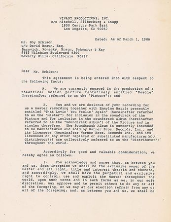 Lot #667 Roy Orbison Signed Document - Image 1