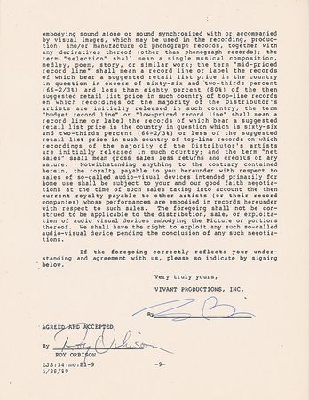 Lot #667 Roy Orbison Signed Document - Image 2