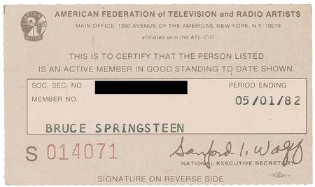 Lot #564 Bruce Springsteen: The Boss’s 1982 AFTRA card - Image 2