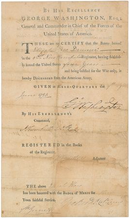 Lot #1 George Washington: Revolutionary discharge