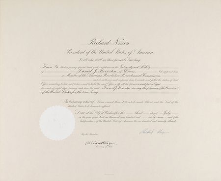 Lot #78 Richard Nixon: Appointment to “the American Revolution Bicentennial Commission” - Image 1