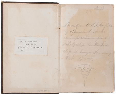 Lot #30 James A. Garfield: “Presented to J. A. Garfield by Spencer J. Fowler—as a premium for his scholarship in the Latin class of Geauga Seminary, Oct. 1850” - Image 4