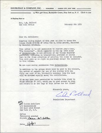 Lot #489 Carson McCullers Signed Document - Image 2