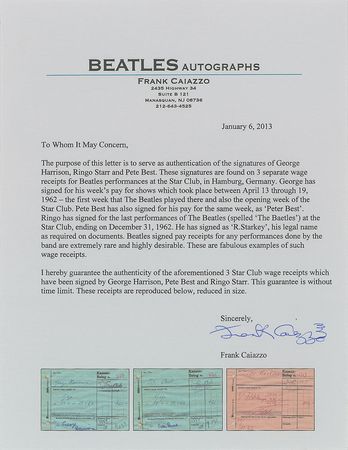 Lot #2105 Beatles Signed Star Club Receipts: Harrison, Starr, and Best - Image 5