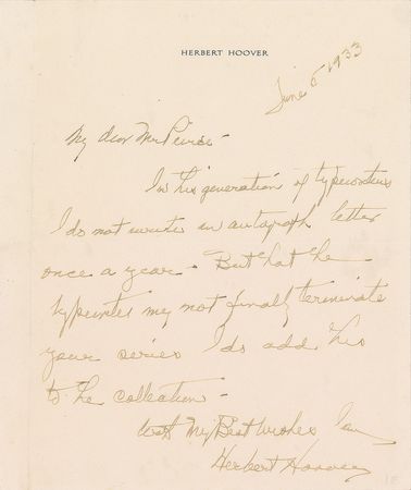 Lot #2034 Herbert Hoover Autograph Letter Signed