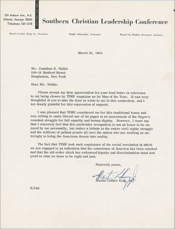 Lot #2016 Martin Luther King, Jr. Typed Letter