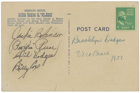 Lot #896 Brooklyn Dodgers: The 1951 Dodgers infield—Robinson, Reese, Hodges, and Cox - Image 1