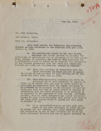 Lot #790 John Barrymore Signed Document - Image 1