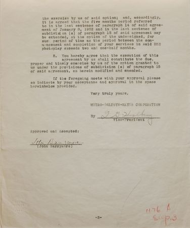 Lot #790 John Barrymore Signed Document - Image 2