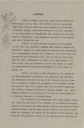 Lot #804 Lou Costello Signed Document - Image 1