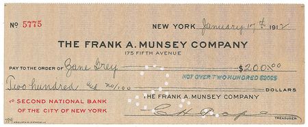 Lot #581 Zane Grey: Grey receives payment for “a story, entitled ‘Tiger’” - Image 2