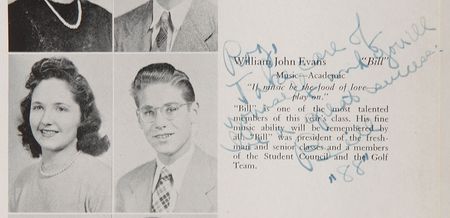 Lot #690 Bill Evans: Rare high school yearbook inscribed by the innovative pianist - Image 1