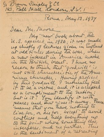 Lot #608 George Santayana: ?Peace means that you have nothing to live for, or die for? - Image 1